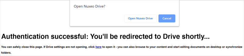 Open Nuxeo Drive message