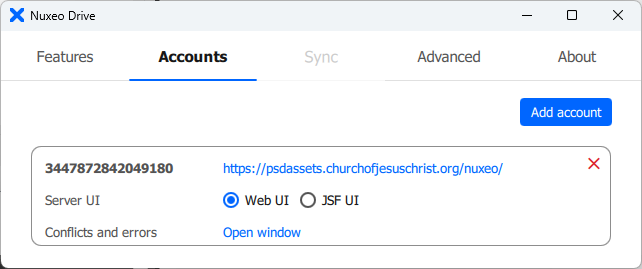 Nuxeo Drive - Accounts tab