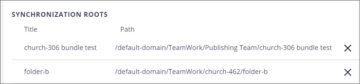 User Settings - Synchronization Roots section